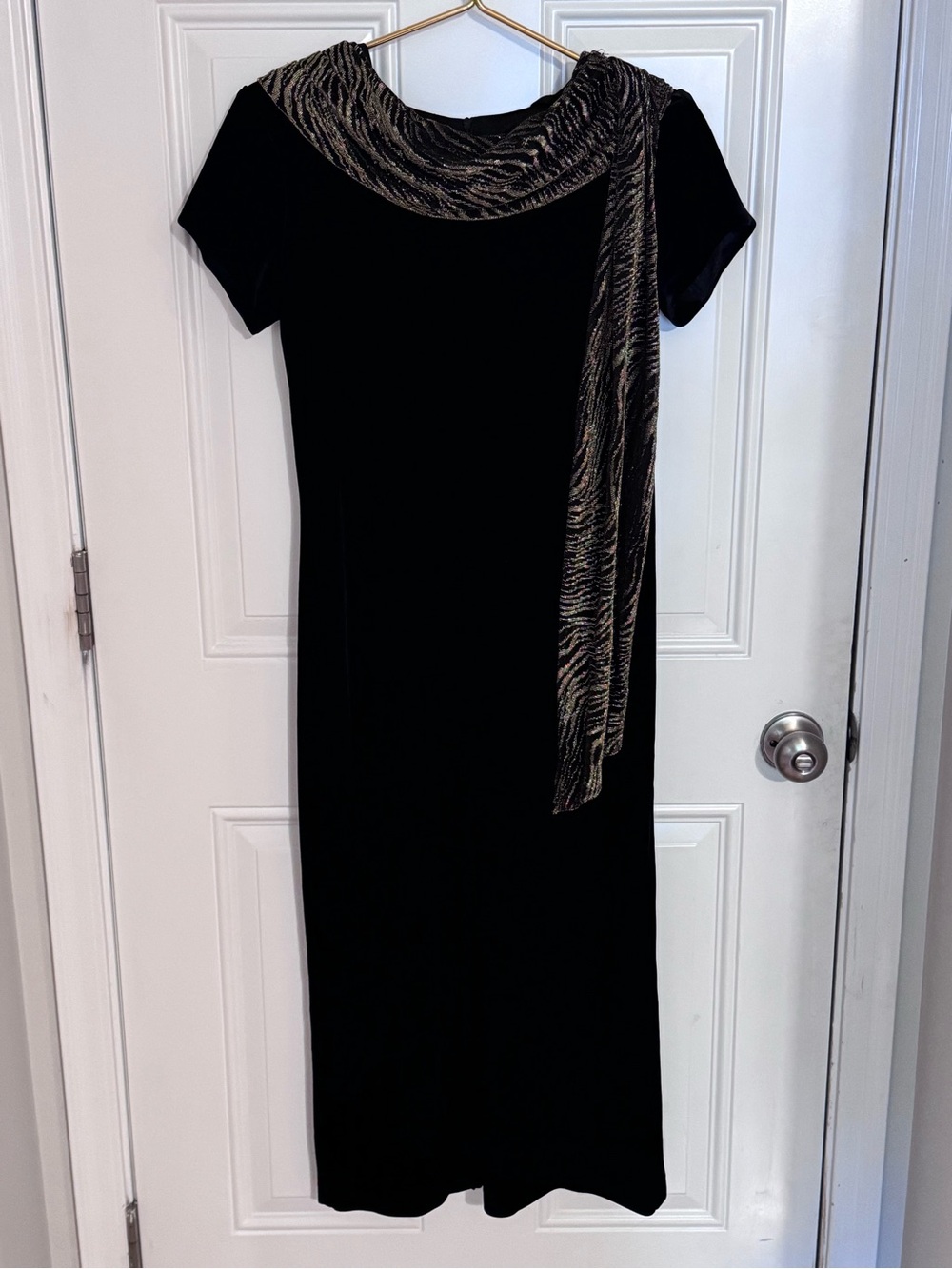 Vintage 90's Velvet Whimsigoth Black Funeral Chic Dress w Attached Scarf Sz 6P